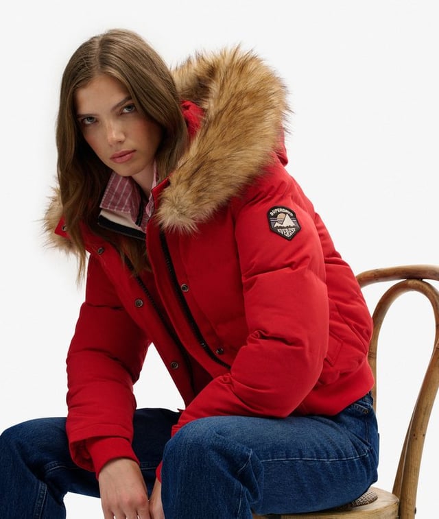 womens Everest Hooded Bomber Jacket in VARSITY RED | Superdry UK