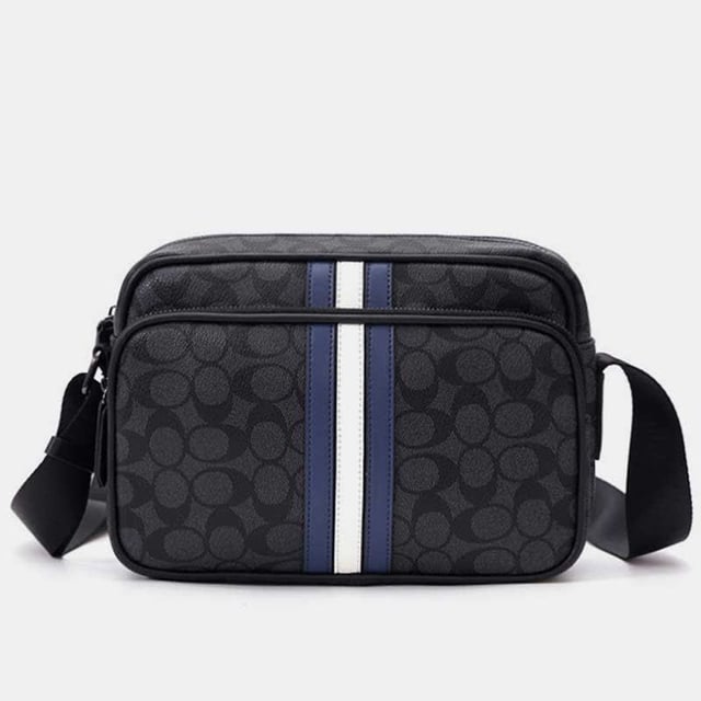 Men Checked Grain Crossbody Purse Waterproof Scratch-proof Classic Shoulder Handbag