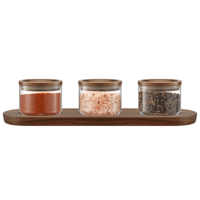 Holden Stackable Glass Storage Canister Set with Wood Lids and Tray