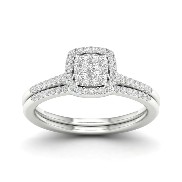 Amouria S925 Sterling Silver 1/4Ct TDW Diamond Cushion Shape Cluster Halo Bridal Set (I-J, I2)