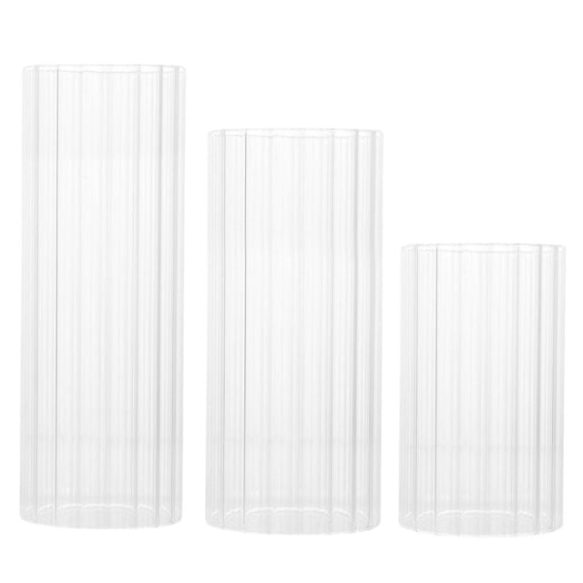 Clear Ribbed Glass Cylinder Vase Set, Set of 3