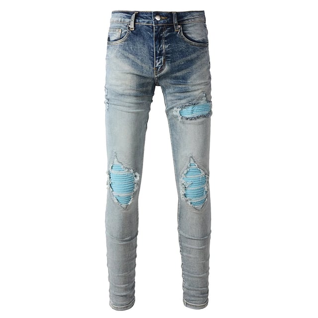 Blue Sky Blue Ribbed Patch Jeans