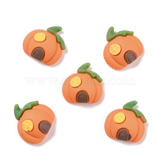 Autumn Theme Pumpkin House Opaque Resin Cabochons, Orange, 20x19.5x8mm