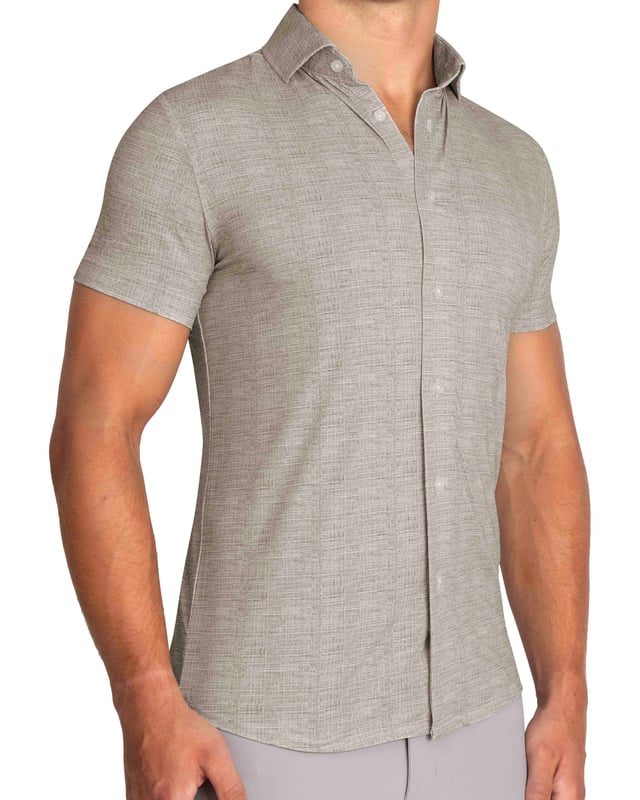 "The Giovanni" Linen Olive Short Sleeve Button Down