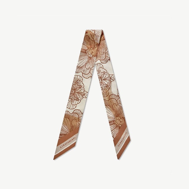 Silk Skinny Scarf - Floral Chestnut/Vanilla