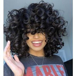 WoWEbony Indian Remy Hair Full Bangs Big Spiral Curl Hair Glueless Silk Top Closure Wig [Bangs11]