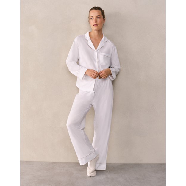 Jersey Pima Cotton Relaxed Piped Pyjama Set | Pyjamas | The White Company