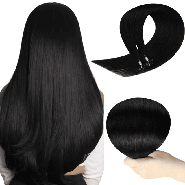 100% Real Virgin Human Hair K Tip Pre Bonded Hair Extensions For Thin Hair Jet Black (#1)