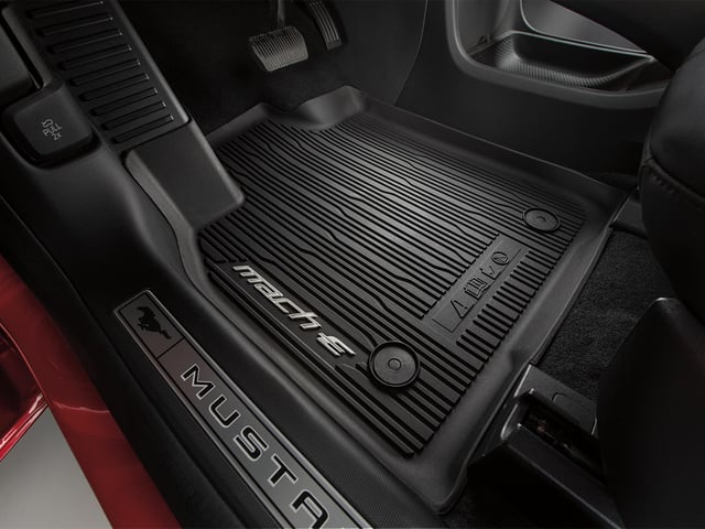 Mustang Mach-E 2021-2024 Black 4pc All Weather Floor Liner Tray with Pony Logo