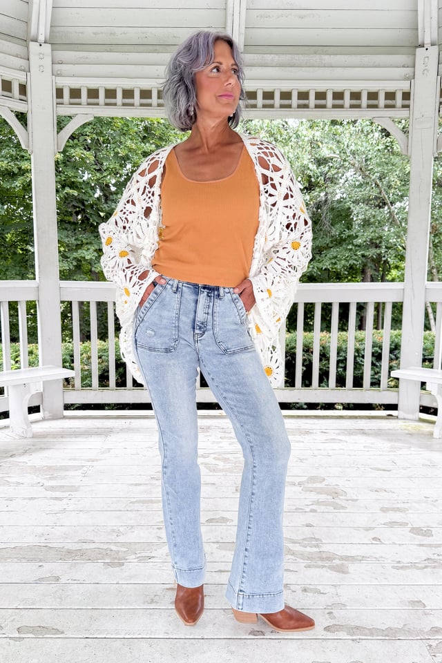 The Margot from Saige: High-Rise Tummy Control Bootcut Denim