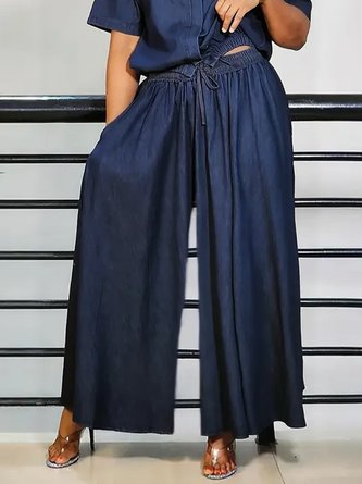 Casual Loose Plain Faux Denim Jeans