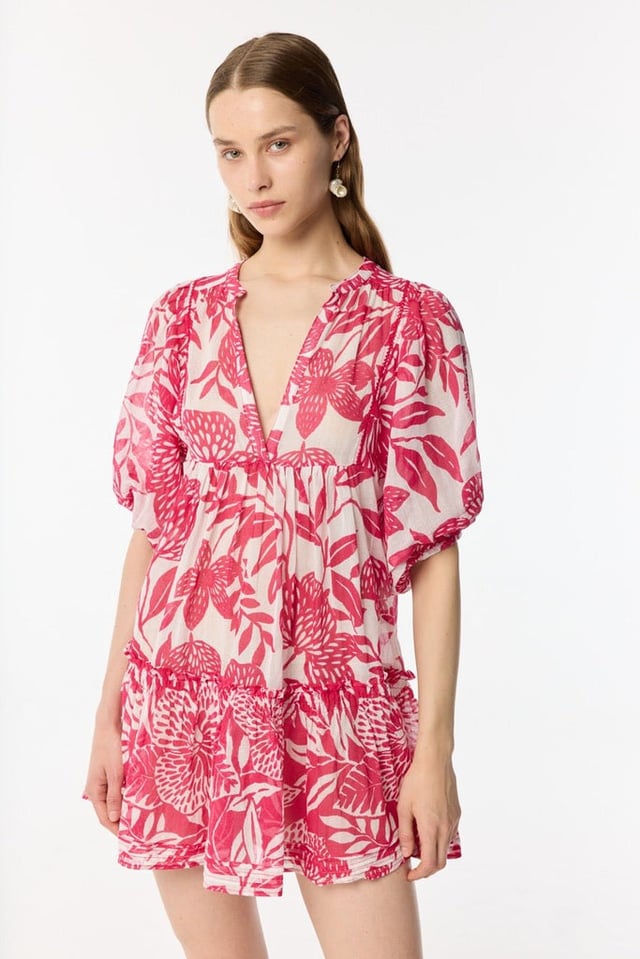 Mini Dress Aria - White Pink Macro Stelis
