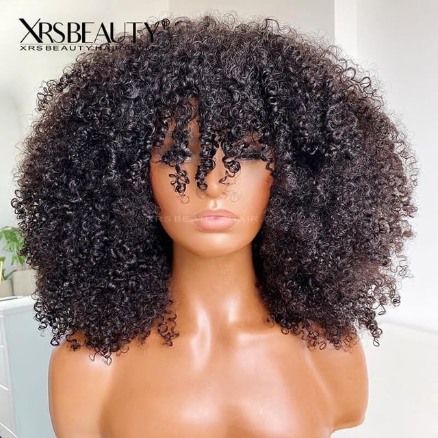 13x4 Afro Kinky Curly Wig with Bangs 100% Human Hair Lace Front Wig [CFW86]