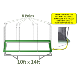 Standard Safety Pad (Spring Cover) for 10ft x 14ft Rectangle Trampoline that uses an 8 Pole Enclosure System- Green