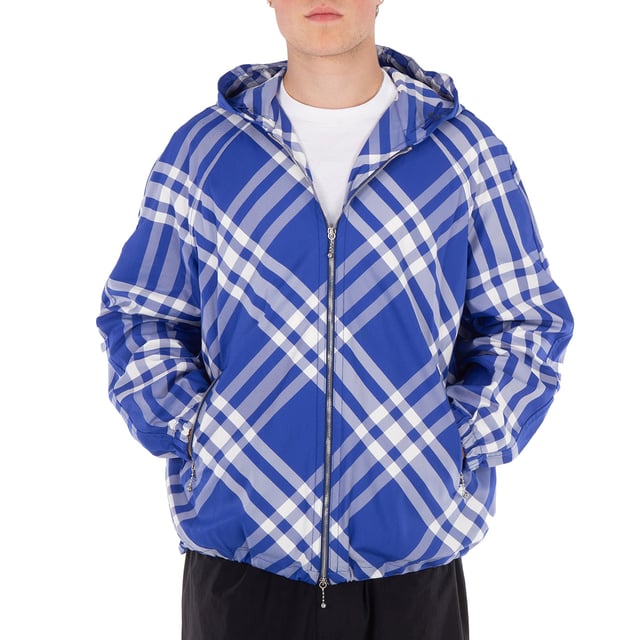 Burberry Check-Pattern Hooded Zip-Up Polyamide Jacket
