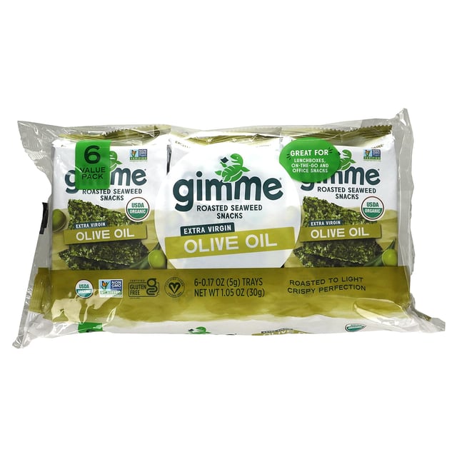 Roasted Seaweed Snacks, Extra Virgin Olive Oil, 6 Pack. 0.17 oz (5 g) Each