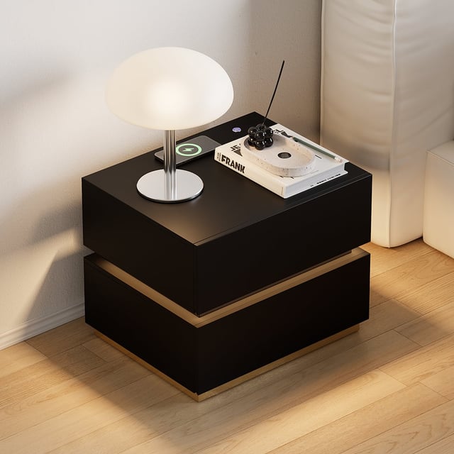 Lumio 2-Drawer LED Smart Black Nightstand with Light