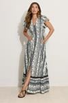 LTS Tall Grey Tile Print Button Lace Insert Maxi Dress