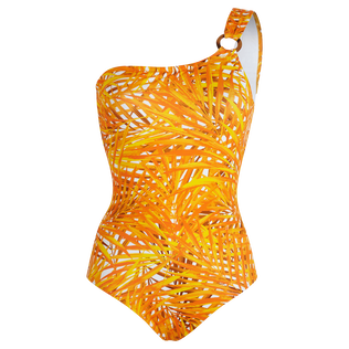 Women One-Shoulder One-piece Swimsuit Palm Leaves