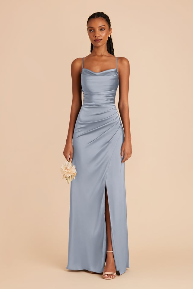 Lydia Matte Satin Dress - Dusty Blue