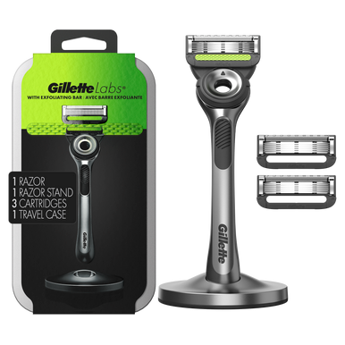 GilletteLabs with Exfoliating Bar Razor (1 Handle + 3 Cartridges + 1 Travel Case)