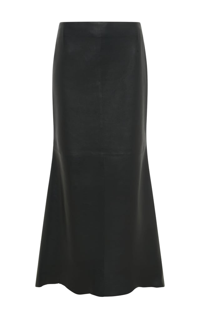 Edwardo Raw Cut Midi Skirt in Black Soft Leather