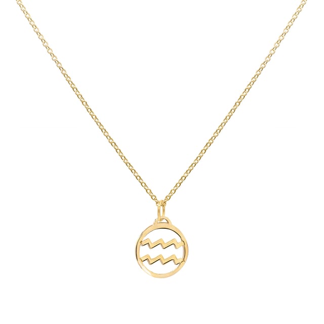 Flat Aquarius Pendant with Classic Chain in 14k Gold