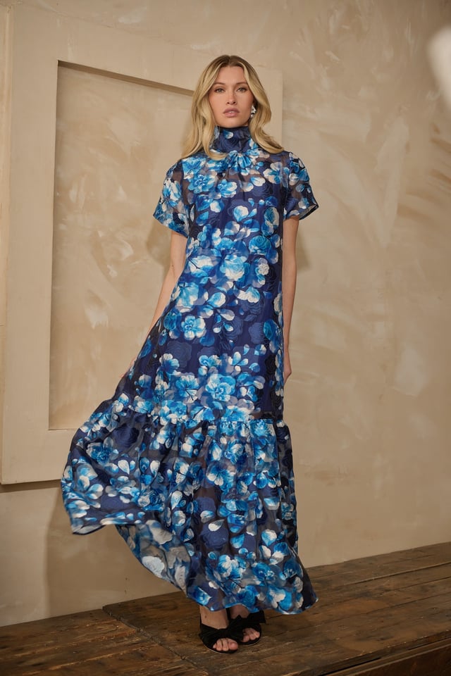 Abay Floral Dime Organza Maxi Dress