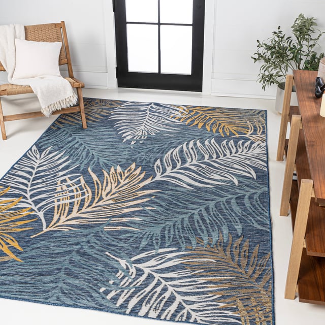 Calypso Coastal Casual Palm Frond Reversible Machine-Washable Indoor/Outdoor Runner Rug