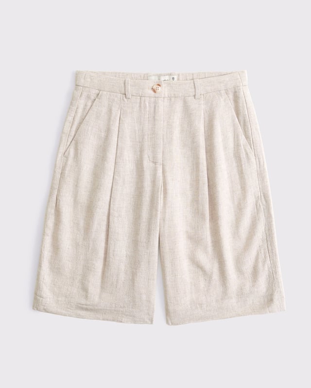 Mid Rise Linen-Blend Bermuda Short