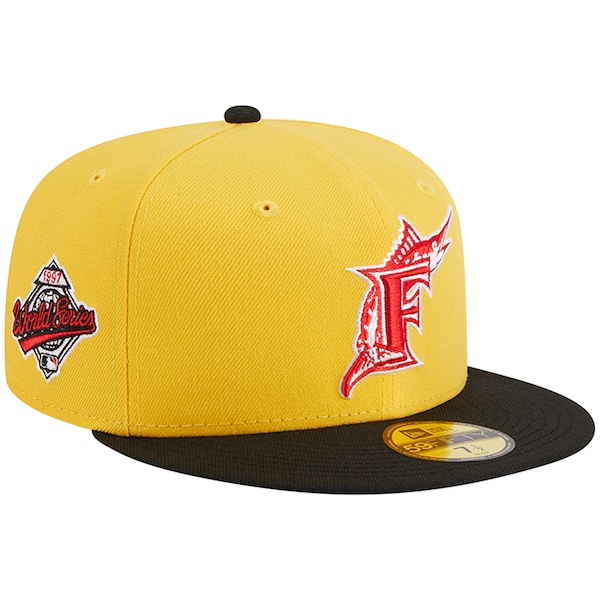 Men's Florida Marlins New Era Yellow/Black Grilled 59FIFTY Fitted Hat