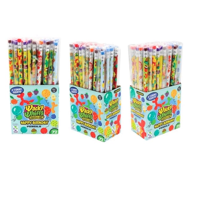 Wacky Whiffs 72 Pack Scratch n Sniff Happy Birthday Themed Pencils with 6 Yummy Scents in Display