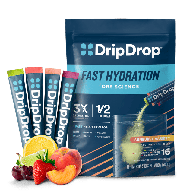 DripDrop Sunburst Variety Pack Electrolyte Powder, 8 oz sticks, 16 count
