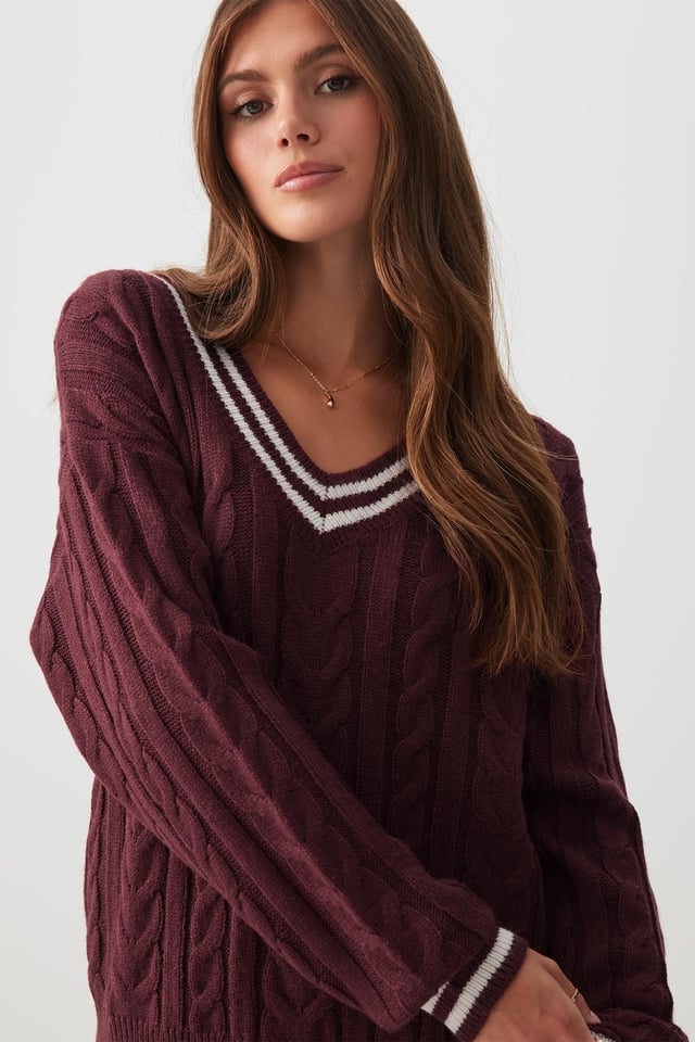 Cable Knit V-Neck Sweater