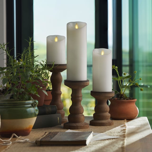 White Flameless Candle Pillar - Scallop Top - 3" Width