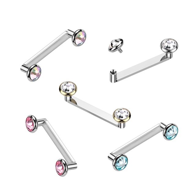 16G Titanium Flat staple Surface Barbell Piercing Internally Threaded 4mm Flat Bezel Crystal Top 1/2" 12mm