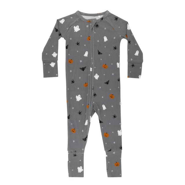 Halloween Boo Crew Small Ribbed Zip Romper