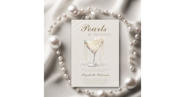 Pearls Prosecco Ivory Elegant Brunch Bridal Shower Invitation