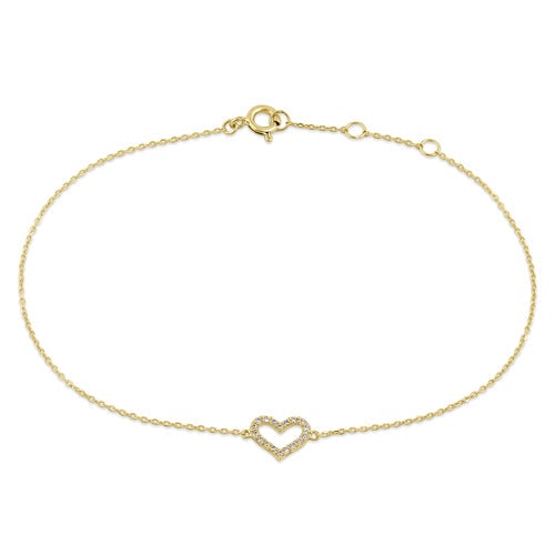 Solid 14K Yellow Gold CZ Heart Bracelet