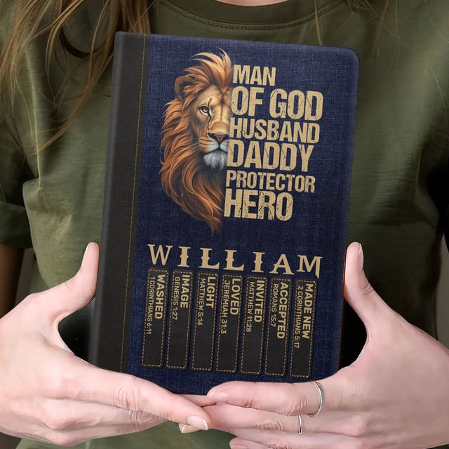 Man Of God Husband Dad Protector Hero | Personalized Leather Cover Notebook