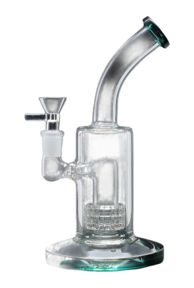 DankStop Bent Neck with Matrix Perc & Color Accents Water Pipe - Teal - 8 in. Teal