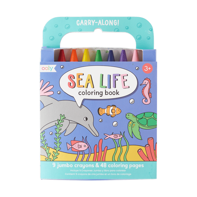 Carry Along! Coloring Book and Crayon Set - Sea Life - Set of 9 Crayons