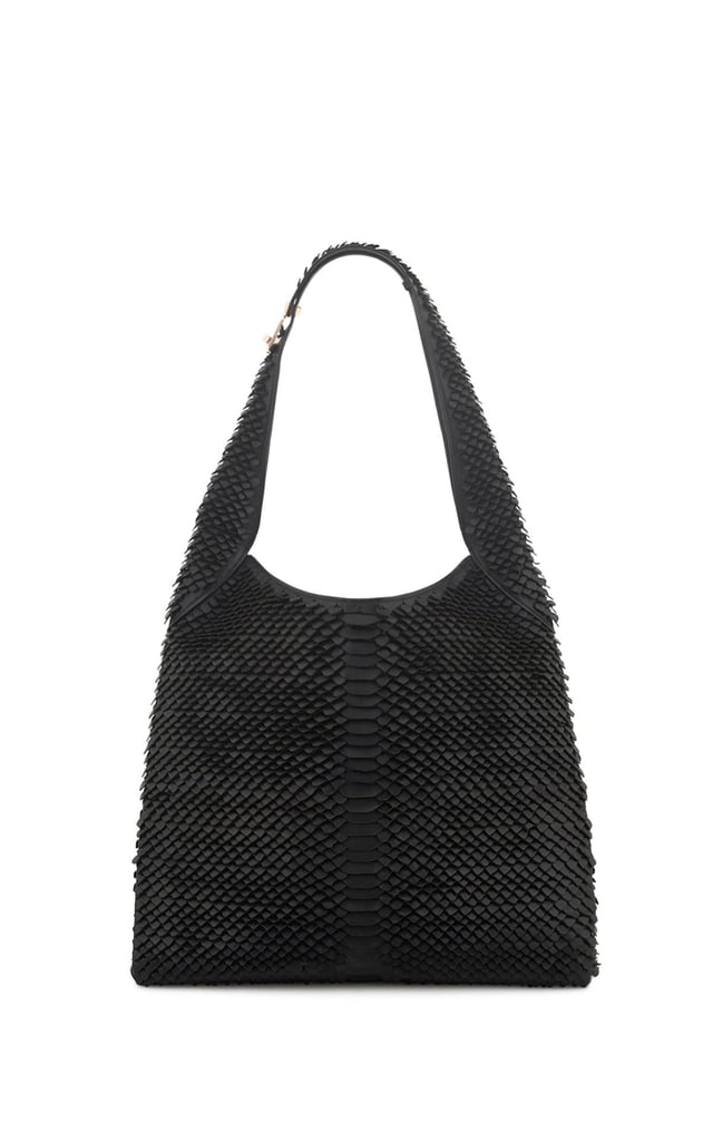 Large Hobo Bag in Black Leather Snake Scales