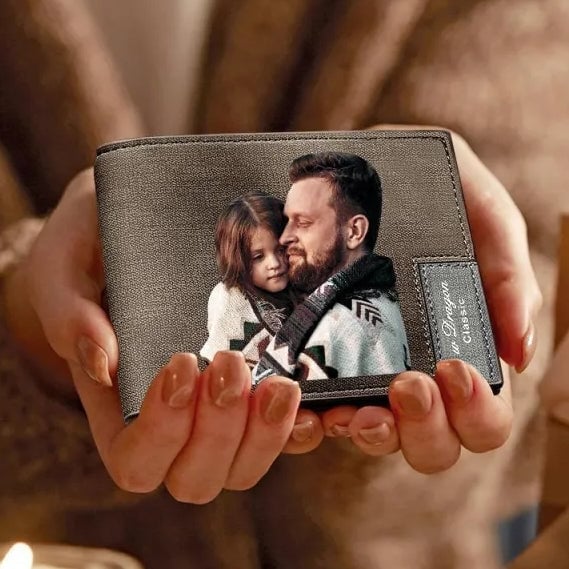 Custom Photo Wallet Gift for Him Men's Bifold Short Custom Photo Wallet Brown Color Printing