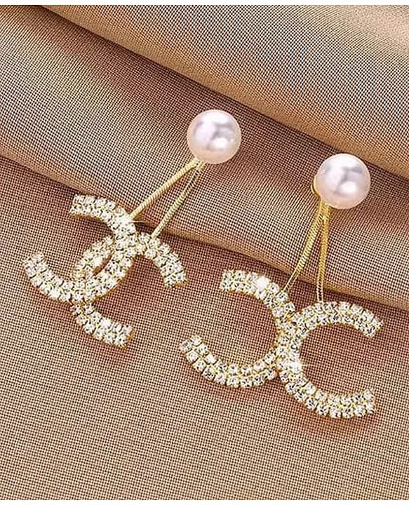 YU Fashions Chanel CC Inspired Zircon Studded dangler Korean Earrings