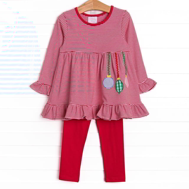 On the Tree Traditions Applique Legging Set, Red