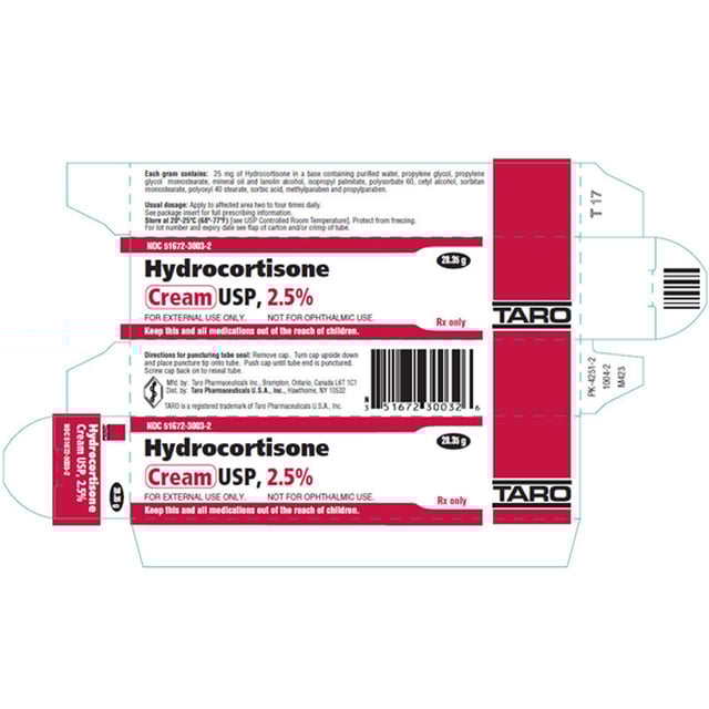 Taro Hydrocortisone Cream 2.5% Topical Corticosteroid, 28 grams tube