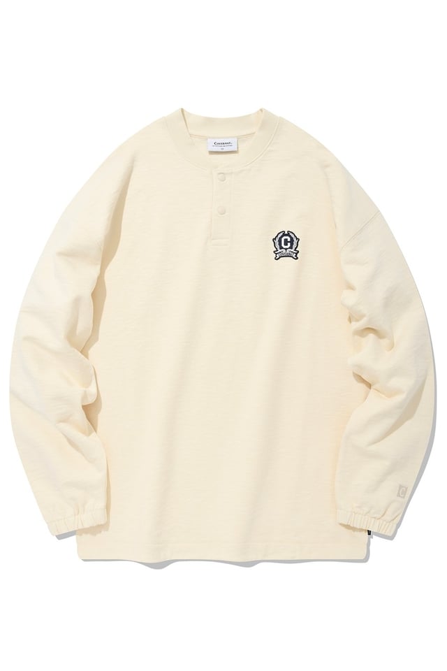Unisex Preppy C Logo Henry Neck Sweatshirt Ivory