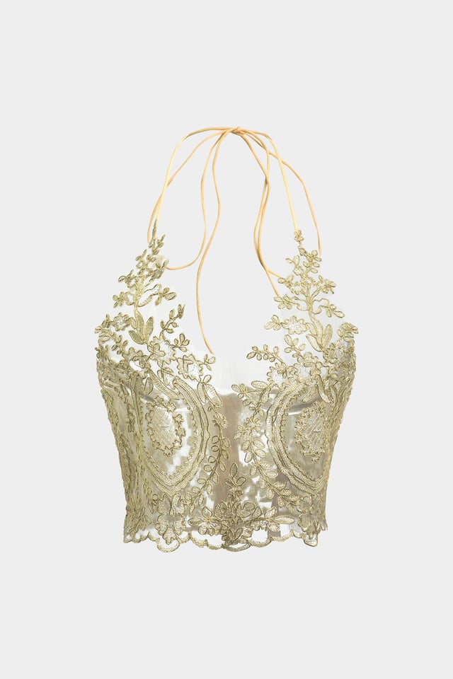 Lace Cut Out Tie Up Zipper Cami Top