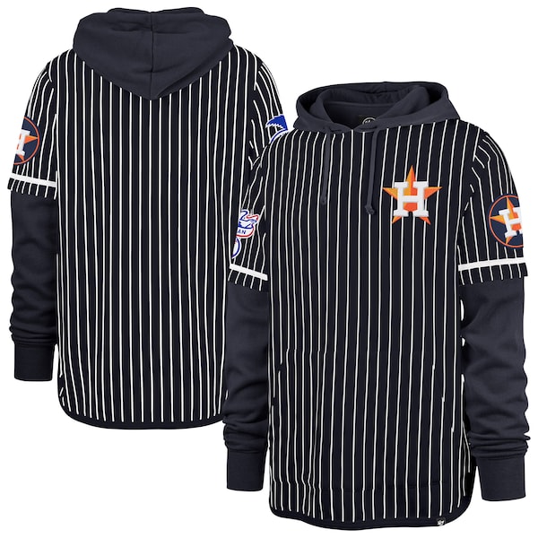 Men's Houston Astros  '47 Navy Pinstripe Double Header Pullover Hoodie
